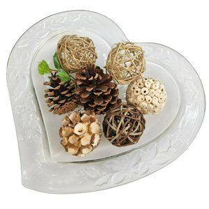 Mikasa Vintage Crystal Heart Shape Dish Frosted Raised leaves 13in